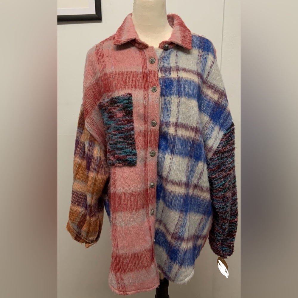 POL Multicolor Plaid button up coat